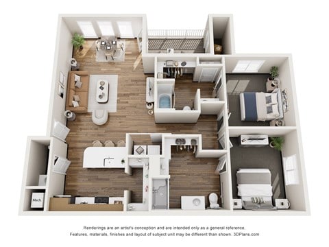 Floor plan for 2 beds, 2.5 baths, 1276 sqft